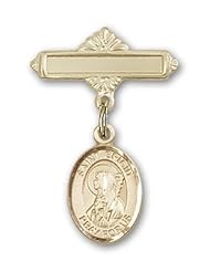 Gold Filled Baby Badge with St. Brigid of Ireland Charm and Polished Badge Pin