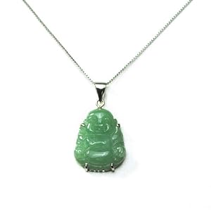 Sterling Silver Green Chinese Jade Buddha Pendant by