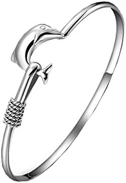 Easy-South-Life Elegant Lady Women Jewelry Dolphin 925 Silver Sterling Cuff Bangle Chain Bracelets