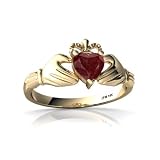 14K Yellow Gold Heart Genuine Ruby Celtic Claddagh Ring