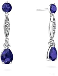Created Sapphire 14kt White Gold Dangle Drop Earrings