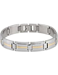 Stainless Steel Bracelet With 10Kt Gold Inlay by US Gems