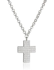 ELLE Jewelry Sterling Silver Micro Pave Cubic Zirconia Cross Necklace, 18"