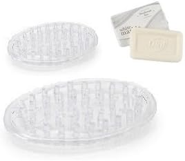 Large and Small Clear Soft Oval Soap Saver Soap Dish Holder for Bar Soaps Set with a Dial Deodorant White Marble Bar Soap