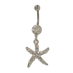 Dangler Star Fish Belly Ring with Clear Jewels