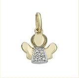 14k Solid Yellow Gold Diamond Angel Charm Pendant 17008