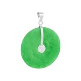 Sterling Silver 29mm Round Shaped Green Jade Chinese Good Luck Polished Finish Dangle Pendant Charm