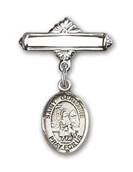 Sterling Silver Baby Badge with St. Germaine Cousin Charm and Polished Badge Pin