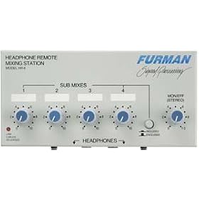 Furman HR-6 Remote Headphone Mixer has Four Submixes, Connect to HDS-6, Link Cable and Stand Clamp Included