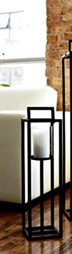 24" Contemporary Open Frame Standing Metal Floor Candleholder w/ Glass Hurricane
