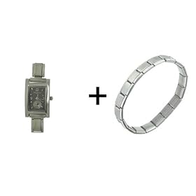 Rectangular Dark Grey Italian Charm Bracelet