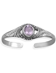 Oval Faceted Amethyst Leaf Design Cuff