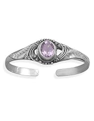 Oval Faceted Amethyst Leaf Design Cuff