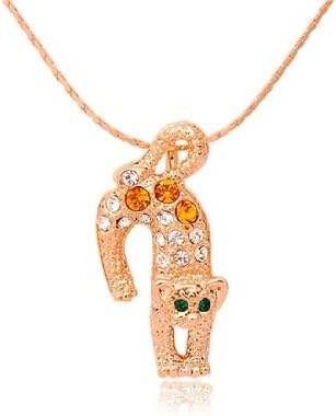 ITALINA Rolled Gold Plated Necklace with Crystal Decorated Leopard Pendant (Gold) M. by refill