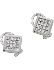 Jewelplus Invisible Set Square Earrings 14K White Pair 1 Ct Tw