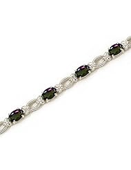14k White Gold Natural Mystic-Topaz And Diamond Tennis Bracelet