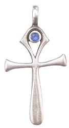Blue Crystal Fertility Cross Pewter Pendant Necklace