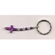 Purple Marble Jade Cross Key Chain - With 4mm Purple Jade & 4mm Rainbow Moonstone Finshed with .925 Sterling Silver Crimps & Crimp Cover with Nickle Plated Hammered Splitring ~ True Stone Trinkets...