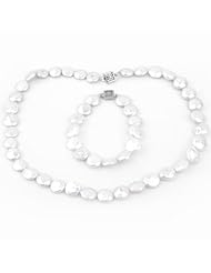 Topearl 12mm White Coin Pearl Necklace Bracelet Set,18inch necklace & 7.5inch bracelet