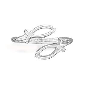 Adjustable Sterling Silver Ichthus Christian Fish Ring