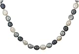 Sterling Silver 10-11mm Dyed Black & Grey Free-Form Pearl Strand Necklace, 22