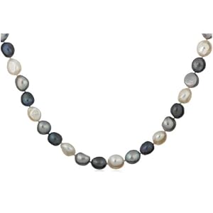 Sterling Silver 10-11mm Dyed Black and Gray Free-Form Freshwater Cultured Pearl Strand Necklace, 22"