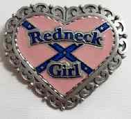 REDNECK GIRL PINK HEART  BELT BUCKLE,WITH REBEL FLAG