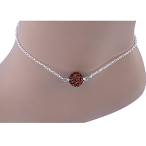 Kadima Swarovski Elements Crystal Disco Ball Smoked Topaz Anklet,Anklet Length 8.5 Inches, Ball Size:6mm
