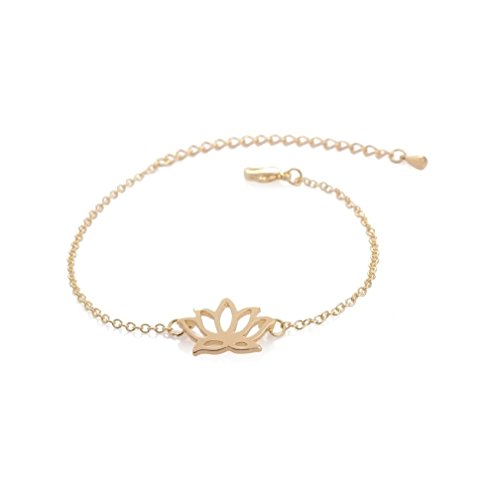 Lotus Anklet Bracelet Lotus Bracelet, Gold Lotus Flower Bracelet, Yoga Delicate Bracelet, Delicate Gold Bracelet, Bridesmaids Jewelry, (brass-plated-gold)