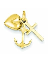 14K Gold Heart Cross and Anchor Charm