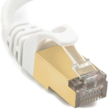 Flat CAT7 Shielded RJ45 Ethernet Patch Network Cable, Professional Gold Plated Plug STP Wires, Cat 7 Networking Cable Premium/ Patch/ Modem/ Router/ LAN - 50 Feet (White)