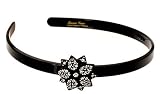 France Luxe Headband with Single Swarovski Flower - Black with Crystal Swarovski