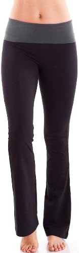 Ladies Color Block Rolled Waist Black Yoga Pants, Multiple Colors Available