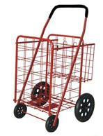 Medium Red Folding Shopping Cart with Double Basket