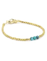 Ettika Tiny Gold Colored Bead Strand Bracelet with 3 Turquoise-Color Beads