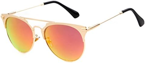 Guoxuan Women's Double Bridge Horned Rim Frame Mirror Sunglasses Red