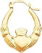 14K Gold Claddagh Hoop Earrings Polished Jewelry New |C