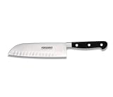 R H. Forschner by Victorinox 7-Inch Forged, Granton Edge Santoku Knife, Blade, Black POM Handle