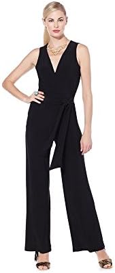 Nikki By Nikki Poulos Women's Plus &amp; Petite Size Sleeveless Belted Wide Loose Leg Jumpsuits (2X (P), Black)