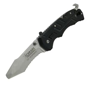 Schrade SCH911 First Response Rescue Folding Knife Fully Serrated Belt Hook Blade, Stainless Steel