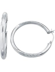 14k White Gold Diamond Cut Large Hoop Earrings 1.5"
