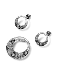 Sterling Silver CZ Fancy Round Black CZ Flower Earring Pendant Set
