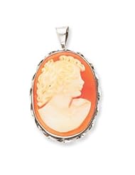 14k Polished White Gold 18x25mm Open Back Shell Cameo Pin / Pendant
