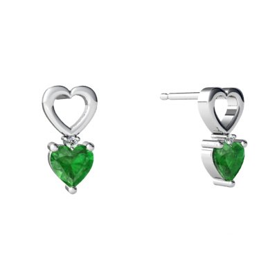 14K White Gold Heart Emerald Earrings