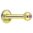 14 Gauge Solid 14KT Yellow Gold 1.5mm Genuine Amethyst Internally Threaded Labret - 5/16" 3mm