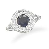 Faceted Sapphire Silver Ring with CZ Edge