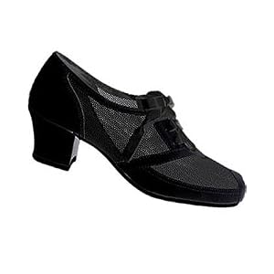 Buy Aris Allen 1930s Ladies Black Peep-Toe Mesh Oxford Swing Dance Shoe with Suede Sole by Aris Allen Footwear and Apparel