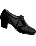 Aris Allen Women's Black Vintage 1940s Mesh Peep-Toe Oxford Swing Dance Shoes with Suede Leather Sole