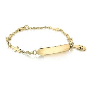 18 Carat Gold Plated Cross ID Christening Bracelet - Includes stunning white lined keepsake gift box with silver vintage clasp
