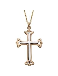 .925 Sterling Silver 14K Gold Finish Cross Pendant with Two Tone Finish and Budded Ends on 18" gold Chain Necklace Cross Pendant Necklaces Gold Gift Boxed.w/Chain Necklace 18" Length Gift Boxed.